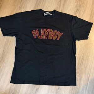 PLAYBOY Black Graphic Tee with Pink & Gold Logo Size Large